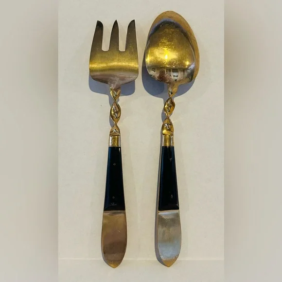 Vintage Siam (Thailand) Brass & Wood Serving Set - Picture 2 of 12